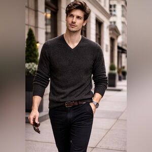 Equilibrio Men’s Sz Large‎ Wool Blend Marled Knit Pullover Sweater Green Italy